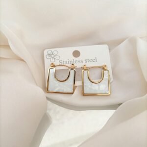 Geometric White Inlay Earrings