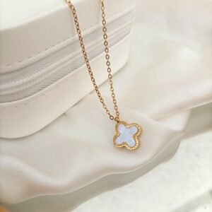 Reversible Clover Pendant – 2-in-1 Black & White Stainless Steel Necklace