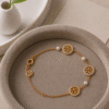 Tory Burch-Inspired Pearl Bracelet – Stainless Steel with Stones