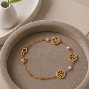 Tory Burch-Inspired Pearl Bracelet – Stainless Steel with Stones