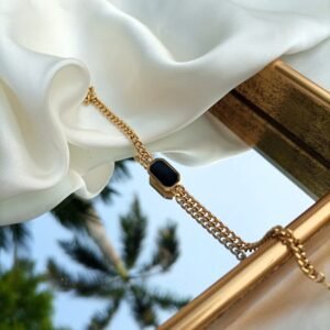 Stainless Steel Black Rhinestone Bracelet – Sleek & Bold