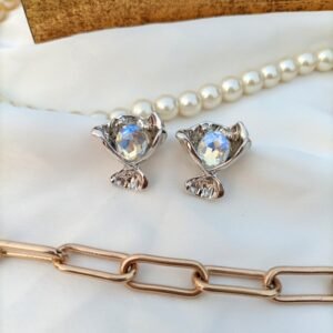 Silver Crystal Petal Earrings