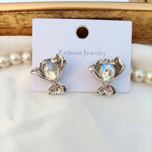Silver Crystal Petal Earrings