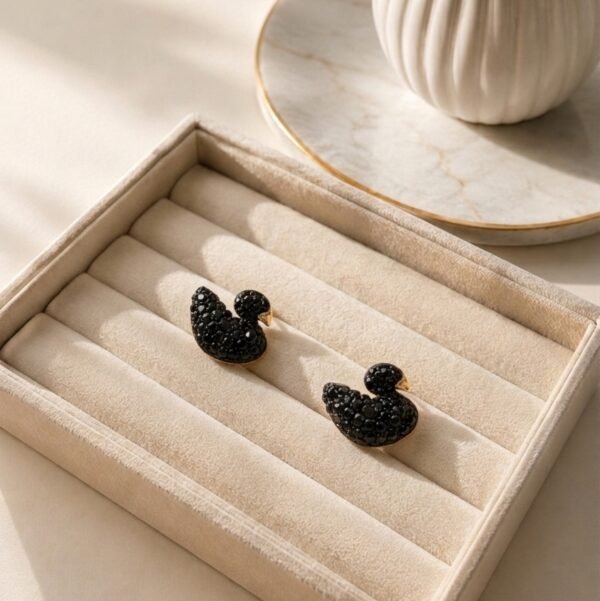 Black Crystal Swan Stud Earrings