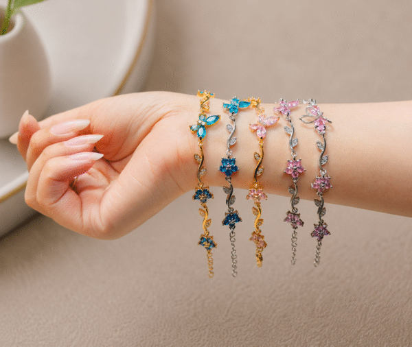 Golden Pink Crystal Butterfly Bracelet