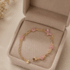 Golden Pink Crystal Butterfly Bracelet