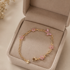 Golden Pink Crystal Butterfly Bracelet