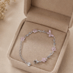 Pink Crystal Butterfly Bracelet (Silver)