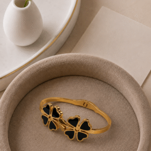 Black Flower Handcuff Bracelet