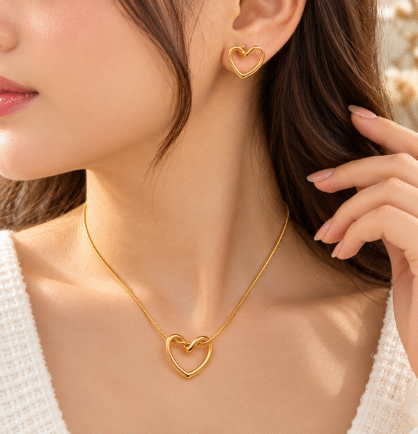 Golden Heart Necklace & Earrings