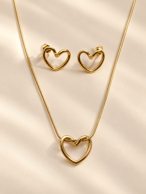 Golden Heart Necklace & Earrings