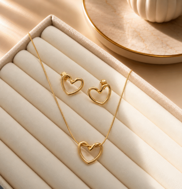 Golden Heart Necklace & Earrings