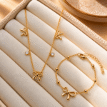 Tiny Bows Pendant & Bracelet Combo
