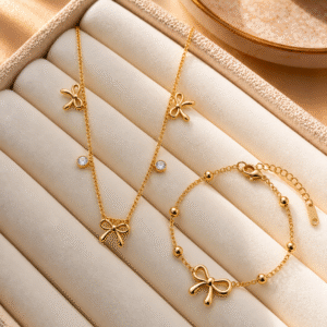 Tiny Bows Pendant & Bracelet Combo