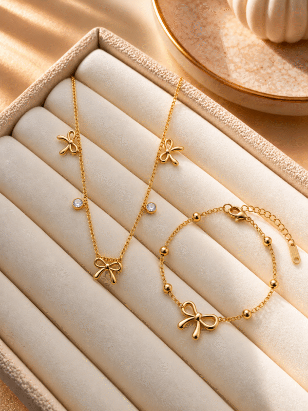 Tiny Bows Pendant & Bracelet Combo